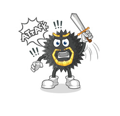sea urchin knights attack with sword. cartoon mascot vector