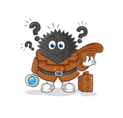 sea urchin detective vector. cartoon character