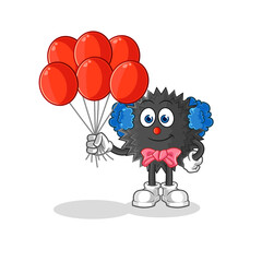 sea urchin clown with balloons vector. cartoon character