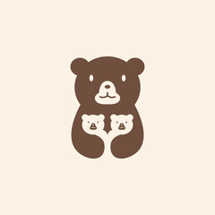 Bear mom and baby logo design illustration