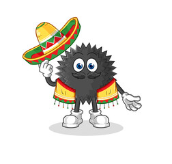 sea urchin Mexican culture and flag. cartoon mascot vector
