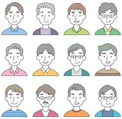 中年男性　顔　アイコン　セット