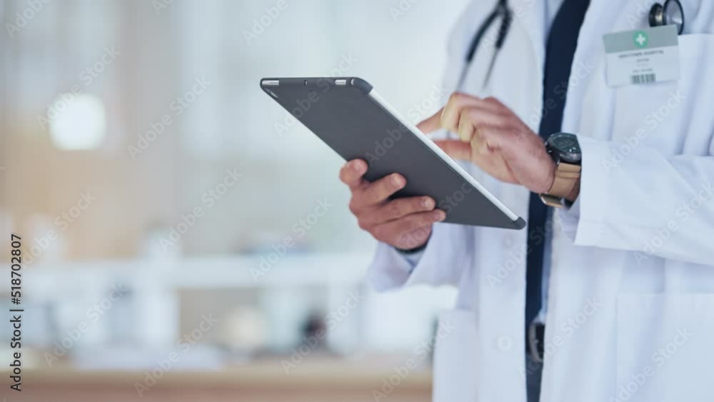 Aufkleber hands of a doctor sending a digital prescription to a patient online using a tablet. closeup of a he