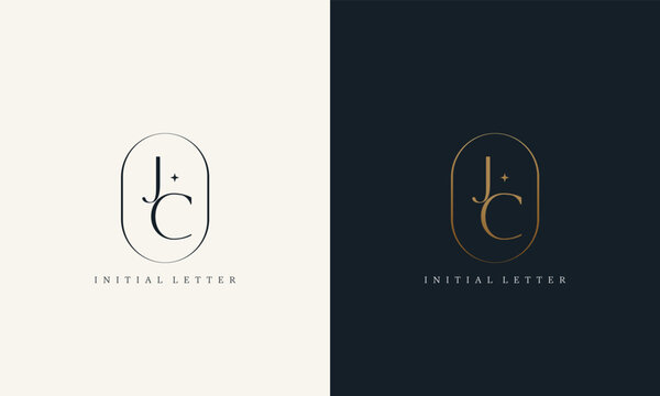 premium JC logo monogram with gold circle frame. luxury initials design minimal modern typeface