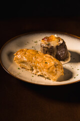 Perfect Pasta Classic Italian Homemade Artisan Bacon Tomato Sauce Sausage Sweet Melted Cheese Onion Chicken Meat Shrimp Menu Gourmet on a Dark Background