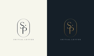 premium SP logo monogram with gold circle frame. luxury initials design minimal modern typeface