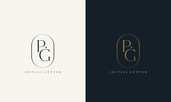 premium PG logo monogram with gold circle frame. luxury initials design minimal modern typeface
