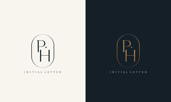 premium PH logo monogram with gold circle frame. luxury initials design minimal modern typeface