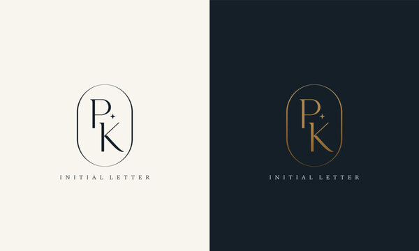 premium PK logo monogram with gold circle frame. luxury initials design minimal modern typeface