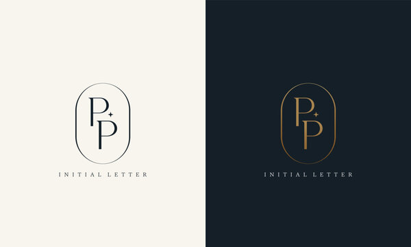 premium PP logo monogram with gold circle frame. luxury initials design minimal modern typeface