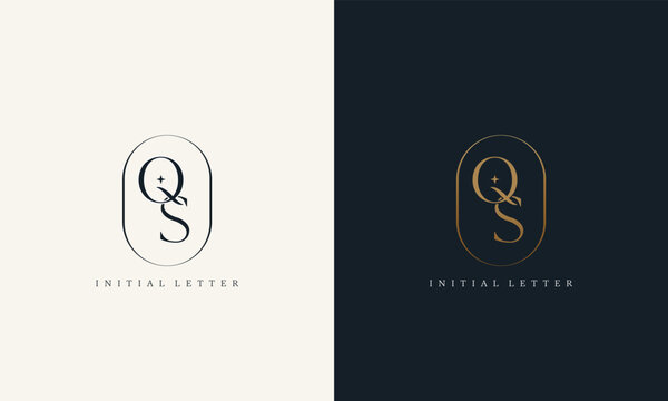 premium QS logo monogram with gold circle frame. luxury initials design minimal modern typeface