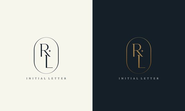 premium RL logo monogram with gold circle frame. luxury initials design minimal modern typeface