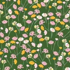 seamless plants pattern background with mixed wildflowers , greeting card or fabric