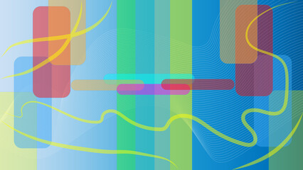 Abstract Image. The illustrations and clipart. The colorful rectangle on gradient blue background with abstract lines and wavy lines.