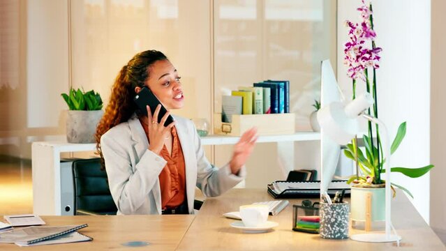 Human resource manager talking on a call with employee explaining a strategy or contract. Female hr assistant scheduling an interview or meeting with a client while sitting at computer desk inside