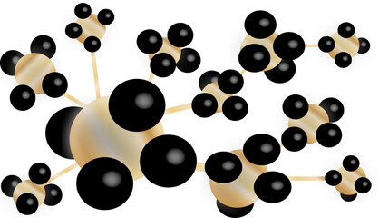 black and white background with black atomic circles