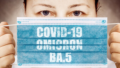 Face masks with inscriptions  COVID 19 Omicron BA.5 . Covid 19 alpha, beta, gamma, delta, lambda,...
