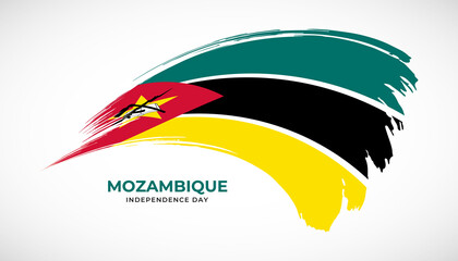 Hand drawing brush stroke flag of Mozambique with painting effect vector illustration - obrazy, fototapety, plakaty
