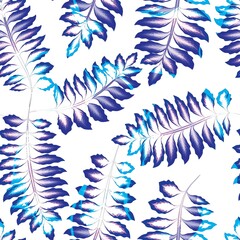 blue branch foliage seamless pattern on with background. nature design. tropical wallpaper. nature decorative. botanical pattern. nature ornament. Exotic tropics. Summer design. vintage illustration