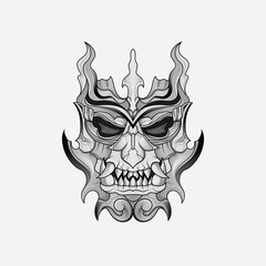 Shinigami mask illustration tattoos Black And White Traditional Japanese Oni Mask Tattoo Tshirt Lifestyle
