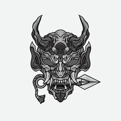 Shinigami mask illustration tattoos Black And White Traditional Japanese Oni Mask Tattoo Tshirt Lifestyle