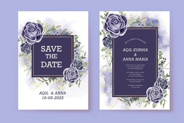 flower rose indigo wedding invitation card