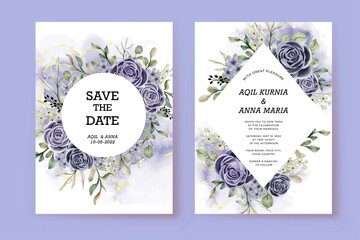 Printflower rose indigo wedding invitation card