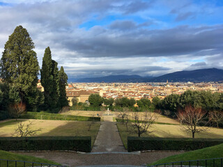 Fototapeta na wymiar View of a park and the city of Florence