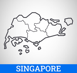 Simple outline map of Singapore with regions. Vector graphic illustration.	
