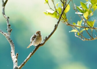 逆光のスズメの幼鳥
