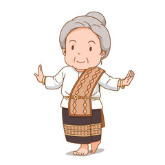 Cartoon character of traditional Thai dancer old lady.