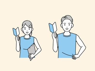初心者マークを持つ　スポーツインストラクター　トレーナー　男女　イラスト