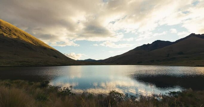 Timelapse: Colorful sunset on a lake in the Andes of Peru.