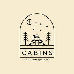 cabin minimalist line art badge logo template vector illustration design