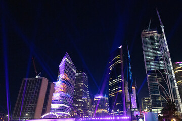 Fototapeta na wymiar Beautiful night landscape downtown cityscape view of Sydney city, high rise buildings, Sydney CBD, Australia