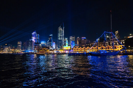 Sydney Harbor at night, Skyline at night, beautiful night landscape downtown cityscape view of Sydney city, Sydney CBD, Australia