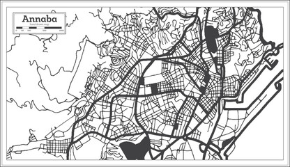 Annaba Algeria City Map in Retro Style in Black and White Color. Outline Map.