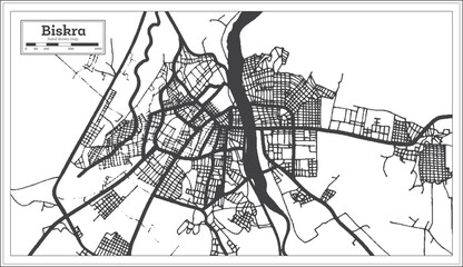 Biskra Algeria City Map in Retro Style in Black and White Color. Outline Map.