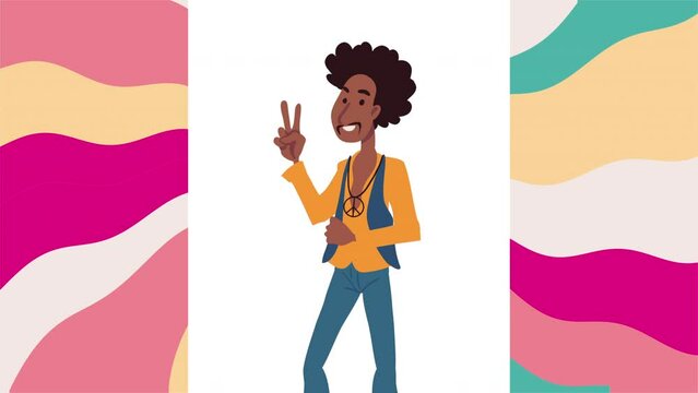 afro young boy hippie character