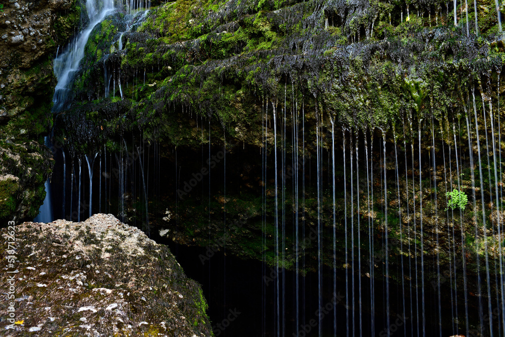 Canvas Prints Fließendes Wasser an einem mit Moos bewachsenem Felsen (Montenegro) // Flowting water on a rock covered with moss (Montenegro)