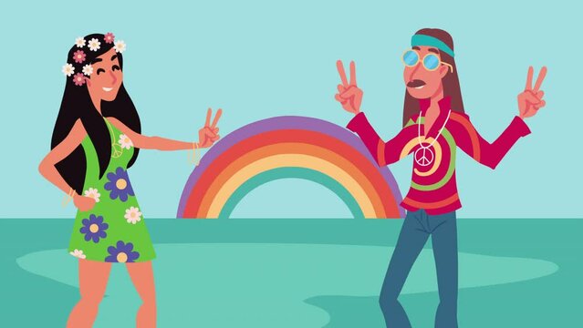young hippies couple lifestyle characters