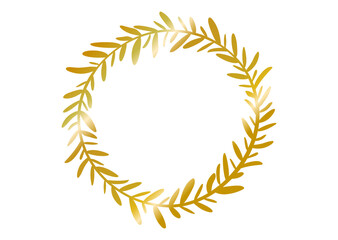 ゴージャスなメタリックのボタニカルフレーム　オリーブの葉　円形　ゴールド