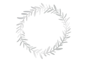 ゴージャスなメタリックのボタニカルフレーム　オリーブの葉　円形　シルバー