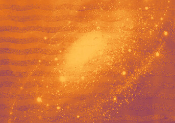 メタリックな質感と和紙テクスチャに銀河の和風背景イラストオレンジ系