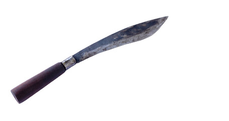 Knife  isolated on white background with clipping path. Concept : Tool or equipment in kitchen, use for chopping, cutting when cooking or other purposes as weapon, hunting. Local kitchen in Thailand.