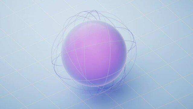 Loop animation of cartoon planet sphere with lines surrounding, 3d rendering.