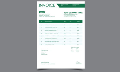 corporate minimal invoice design for professional uses, a4 invoice design