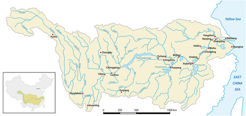Obraz premium vector map of Yangtze River Basin, China