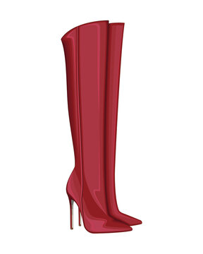 Red Thigh High Heel Boots