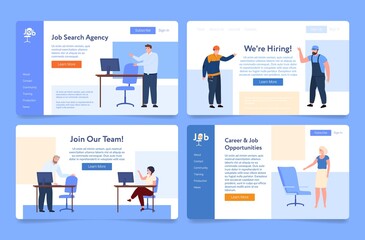Job search agency join our team landing page set vector career opportunity recruitment HR